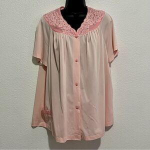 Vtg Coquette Barbie Lace 1950s 60s Shadowline Pink Nylon Trapeze Pajama Top L